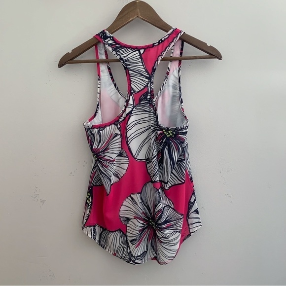 Trina Turk Floral Silk Racerback Tank Top Small Fuchsia - Picture 3 of 8